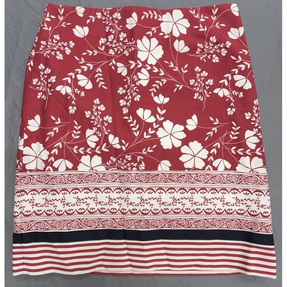 LOFT Dresses & Skirts - Ann‎ Taylor Loft Petite Skirt 10P Red Floral Pencil Mini Lined Cotton Career